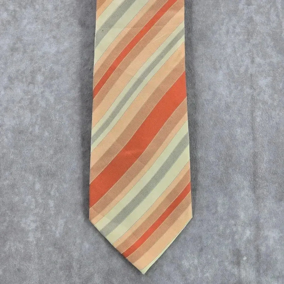Van Heusen Orange Gray Stripe 100% Silk Men's Neck Tie NWOT - Picture 1 of 6